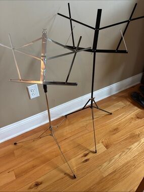 2-Universal Portable Music Stands- Silver and Black